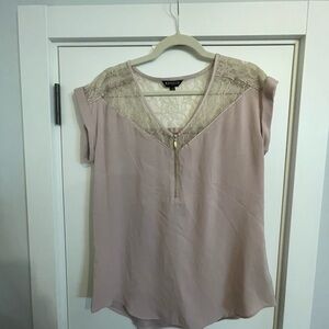 Express Women's Blouse with Lace Detail - Light Pink/ Dusty Rose